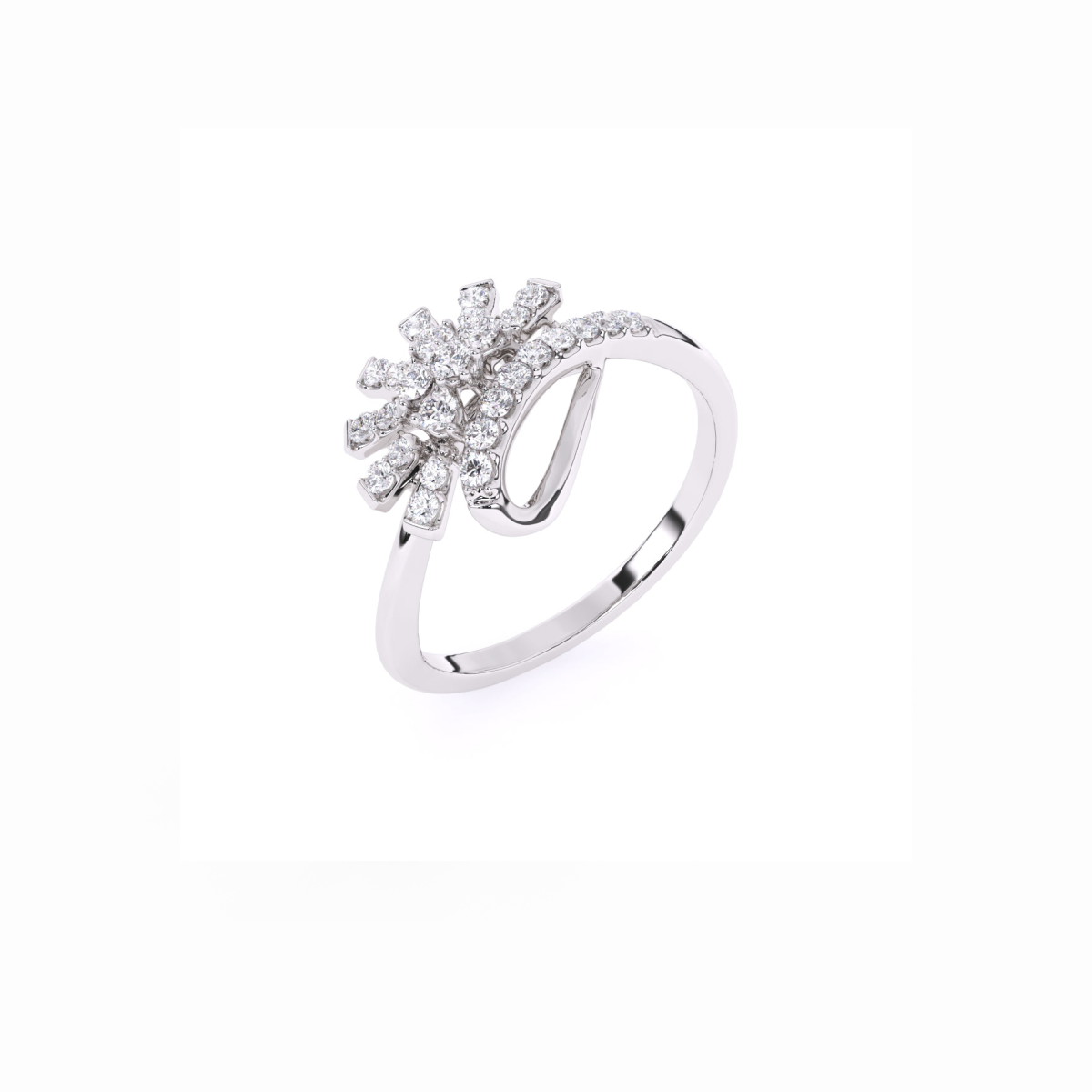 Unique Half Flower Classic Diamond Engagement Ring